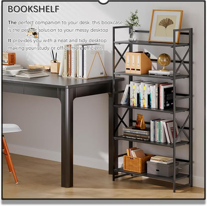 4NM 5 Tiers No Assembly Book Shelves, 51.2" H Folding Bookshelf Bookcase Open - Image 3