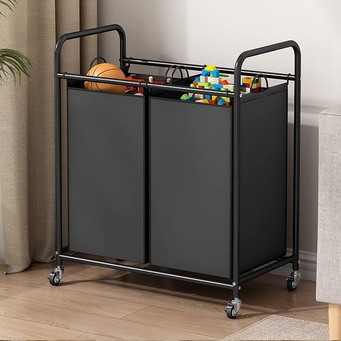 SUOERNUO Laundry Hamper Basket 2 Bag Laundry Sorter Cart - Image 4