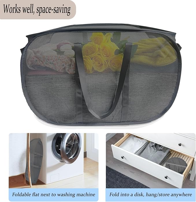 Upgraded 100L Collapsible Laundry Basket, Extra Large Mesh Pop Up Laundry Hamper - Image 5