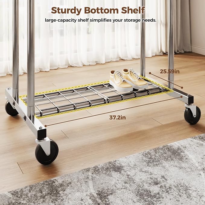HYSEYY Heavy Duty Clothes Rack, Rolling Clothing Rack - Image 4