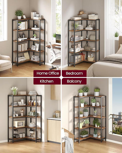 VASAGLE 5 Tier Bookshelf with Metal Frame, Convertible Industrial Corner Shelf - Image 6
