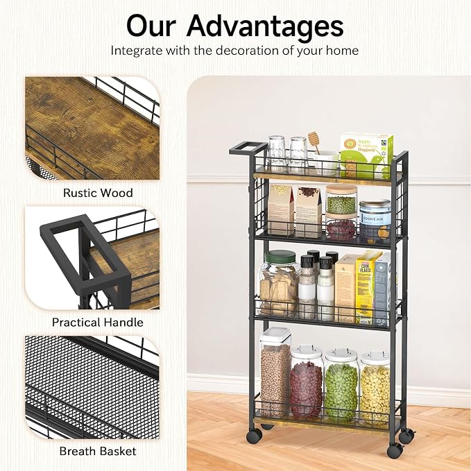 LASZOLA Slim Storage Cart Narrow Shelving Unit - Image 5