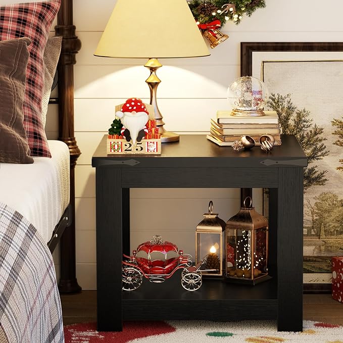 Homieasy End Table, 20 Inch Square End Table, Farmhouse Wood Side Table - Image 4