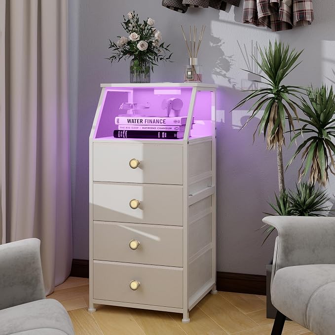 Tohomeor Dresser with Fabric Drawers Nightstand with 2 Tier Shelf Storage Tower - Image 2