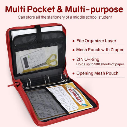 SUNEE Zippered Binder Bag with Handle, 2-Inch 3-Ring O-Ring, 500-Sheet Capacity - Image 3