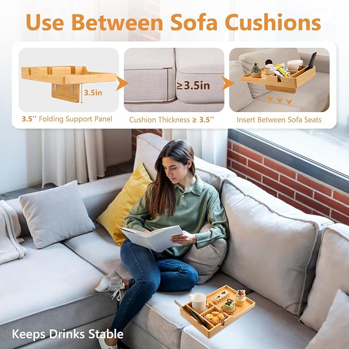 Couch Tray Insert for Middle Seat, Bamboo Couch Table - Image 3
