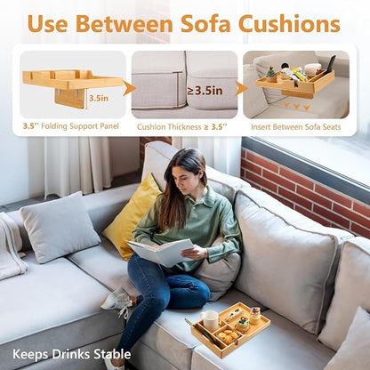 Couch Tray Insert for Middle Seat, Bamboo Couch Table - Image 3