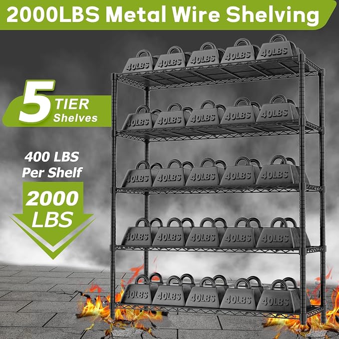 45" W x 20" D x 72" H Heavy Duty Wire Shelving Unit, 5-Tier Utility Storage - Image 4