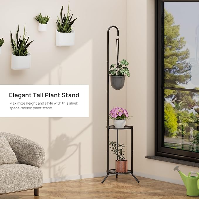 2-Tier Hanging Plant Stand, Heavy Duty Metal Planter Rack - Image 3
