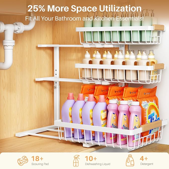 PXRACK Under Sink Organizer, Slide out Storage Drawer Rack - Image 4