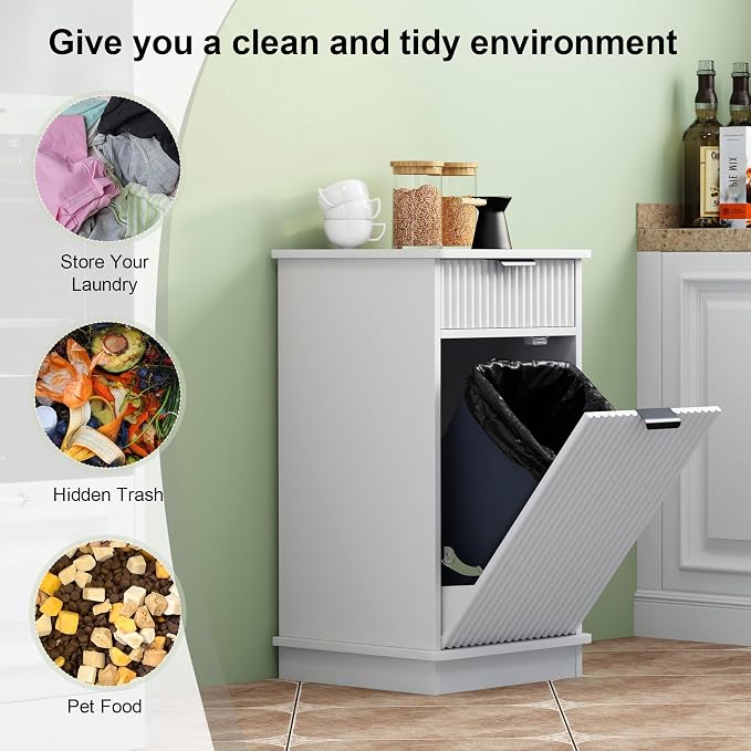 White Tilt Out Laundry Hamper Cabinet Hidden Laundry Hamper Cabinet - Image 7
