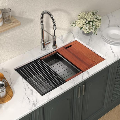 Lordear 32 Undermount Kitchen Sink 32X19 Inch Sinks Ledge Workstation Gunmetal - Image 2