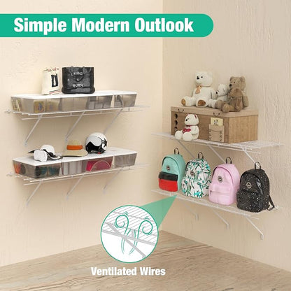 HAUSHOF 4 Pack Closet Shelves Wall Mounted, 4 ft x 16 in Wire Shelf Kit | White - Image 6