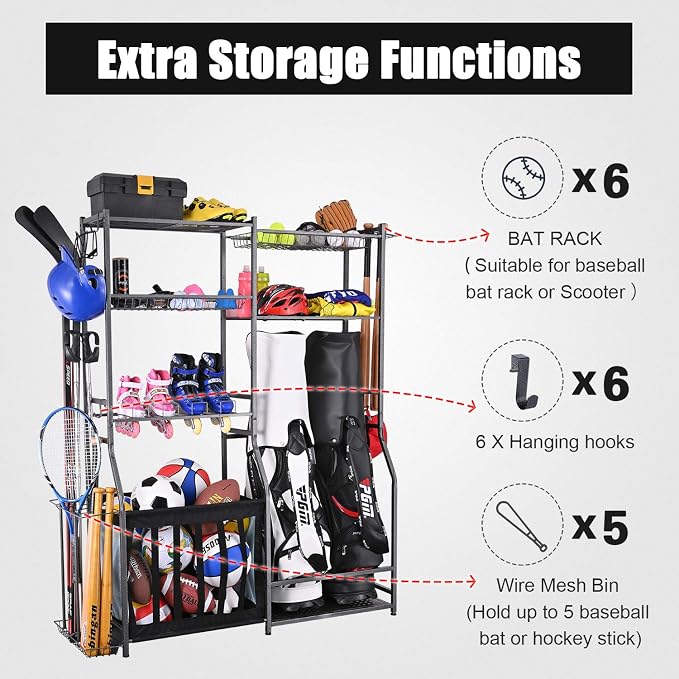 Mythinglogic Garage Sports Equipment Storage, 2 Golf Bag Storage Stand and - Image 3