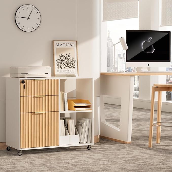 INNOD 3 Drawer Fluted Mobile Filing Cabinet - Image 7