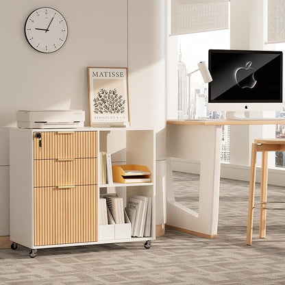 INNOD 3 Drawer Fluted Mobile Filing Cabinet - Image 7