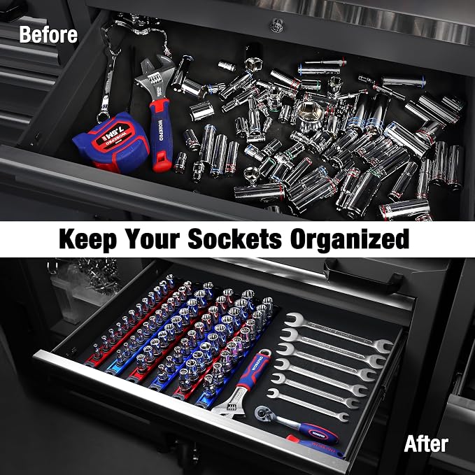 WORKPRO Magnetic Socket Organizer, 1/2-Inch Drive Aluminum Alloy Sockets Rail - Image 2
