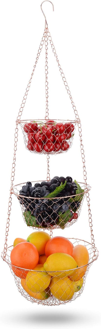 IBERG 3 Tier Hanging Basket, Metal Kitchen Organizer by IBERG