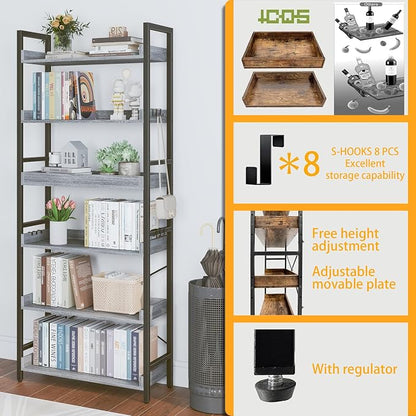 HCHQHS 6 Tier Bookshelf, Adjustable Industrial Bookcase, Vertical Tall Book - Image 6