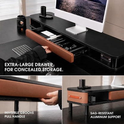 Fenge Monitor Stand with Large Drawer, 42.5 Inch Dual Monitor Riser - Image 3