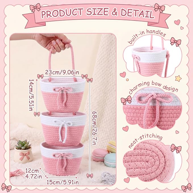 3-Tier Hanging Wall Basket Wall Mounted Woven Basket - Image 2