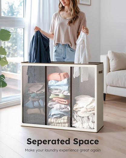 SOLEDI 180L Laundry Hamper 3 Section, Extra Large Laundry Hamper - Image 2