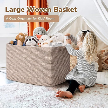 Goodpick 105L Large Woven Storage Basket, Rectangle Cotton Rope Basket - Image 2