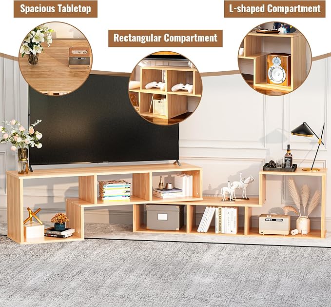 Recaceik Cube Bookshelf 2 Shelf Bookcase L-Shaped TV Console Stand Modern - Image 7