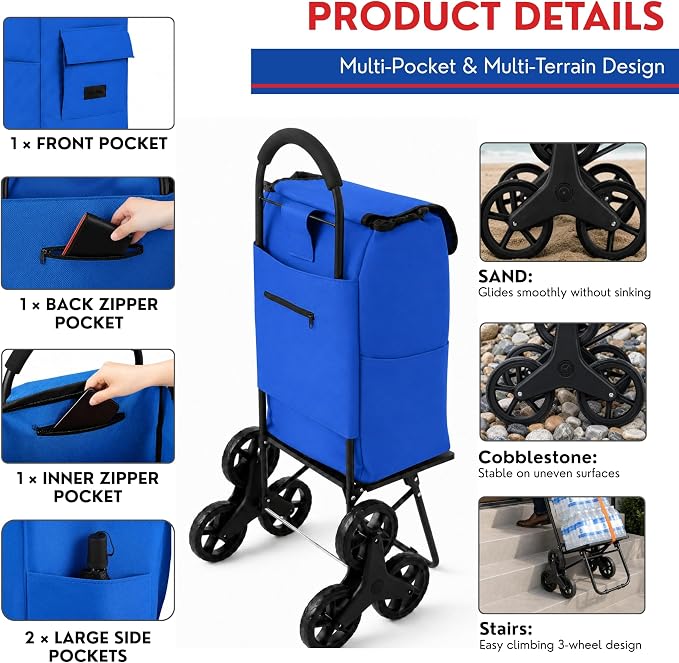 Shopping Cart, Super Loading Stair Climber 220 lbs Capacity, Grocery Foldable - Image 5