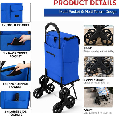 Shopping Cart, Super Loading Stair Climber 220 lbs Capacity, Grocery Foldable - Image 5