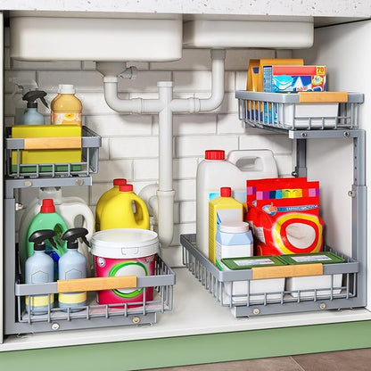 Under Sink Organizer, 2 Packs 2 Tier Under Sink Organizers and Storage by Kitstorack