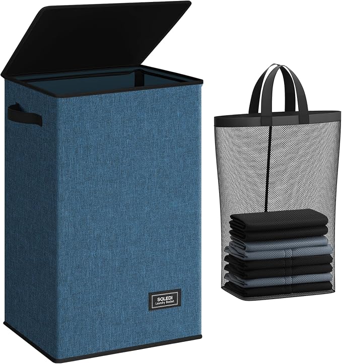 SOLEDI Laundry Hamper with Lid 90L Large & Tall Collapsible Laundry Basket by SOLEDI