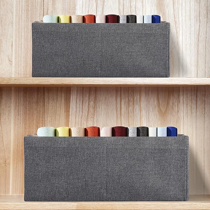 Fabric Storage Bin 3 Pack Foldable Cotton Linen Storage Basket - Image 7