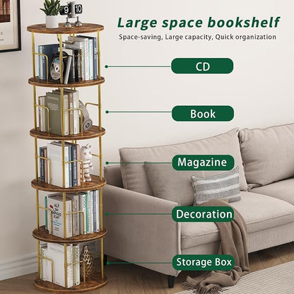 5Tier Rotating Bookshelf, 360 ° Display Stackable Spinning Bookshelf Tower - Image 6