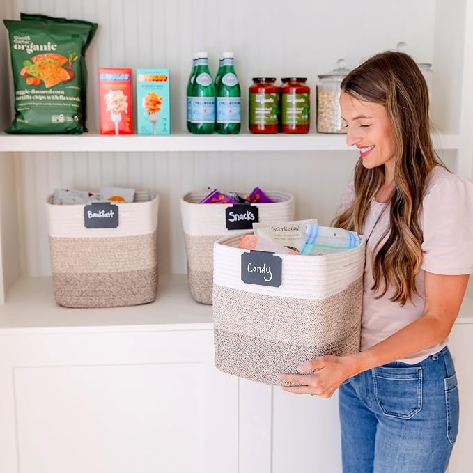 NaturalCozy 13 Inch Cube Storage Bins Cotton Rope Woven Baskets - Image 7