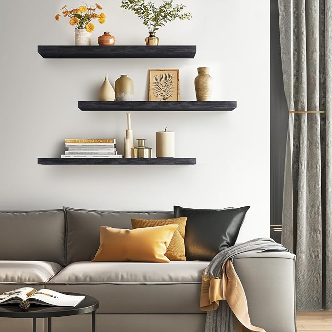 BAYKA Floating Shelves for Wall, 35.4 Inches Long Black Wall Mounted Rustic - Image 4