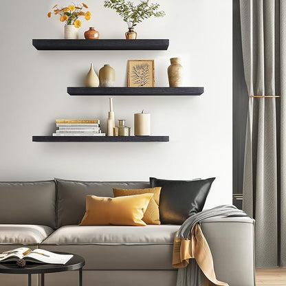 BAYKA Floating Shelves for Wall, 35.4 Inches Long Black Wall Mounted Rustic - Image 4