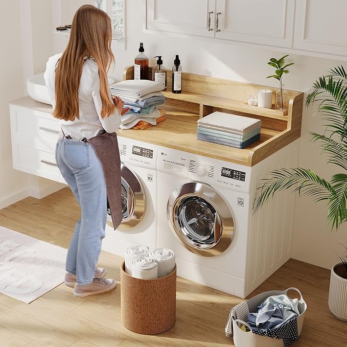 Washer Dryer Countertop with 2-Tier Shelf, Wood Topper with Non-Slip Pad - Image 4