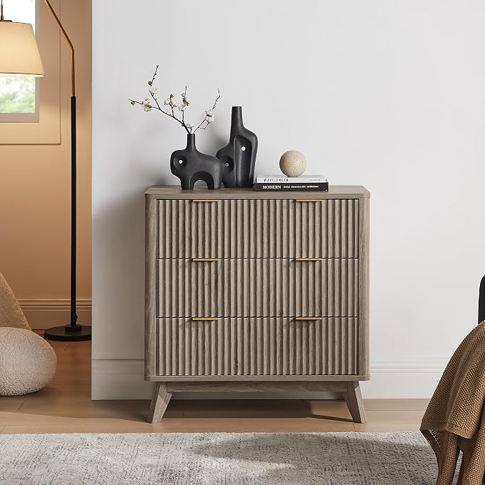T4TREAM Fluted 3 Drawers Nightstand Set of 2, Oversized Extra Large Modern Side - Image 8