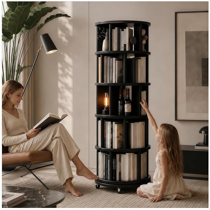 Solid Wood Rotating Round Bookshelf Towers by Unknown