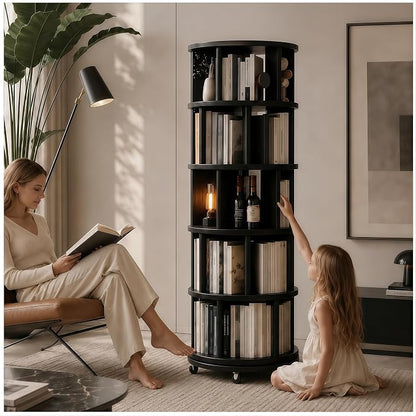 Solid Wood Rotating Round Bookshelf Towers by Unknown