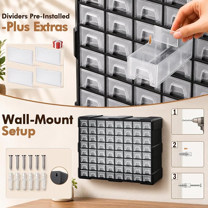 64-Drawer Organizer for Garage Building Bricks Storage,  Drawer - Image 6