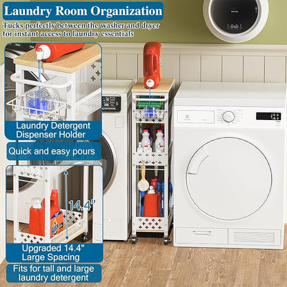Rolling Slim Storage Cart, 4-Tier Narrow Bathroom Laundry Room Organization Cart - Image 2