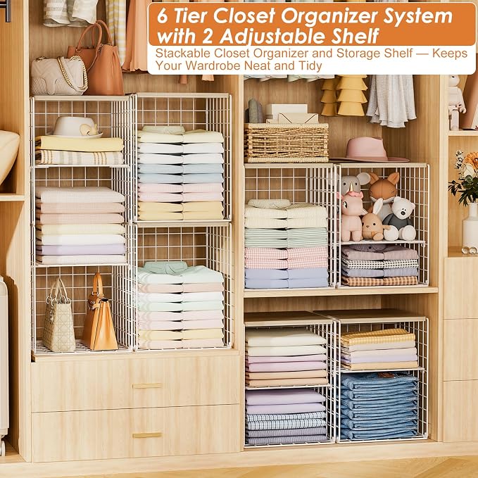 6 Tier Taller Closet Organizers and Storage, Stackable Closet Shelf Organizer - Image 2