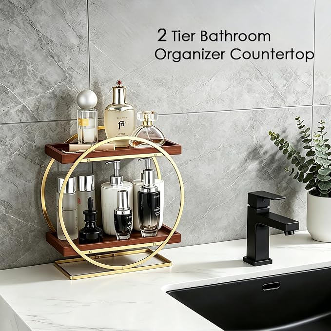 2-Tier Bathroom Counter Organizer, Wood Bathroom Organizer - Image 9