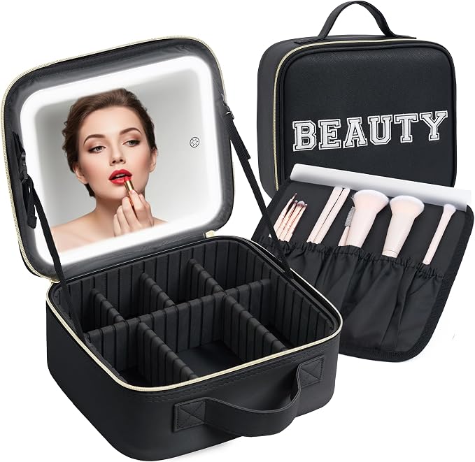 Makeup Bag with LED Mirror – Travel Cosmetic Organizer with Lighted Mirror by Unknown
