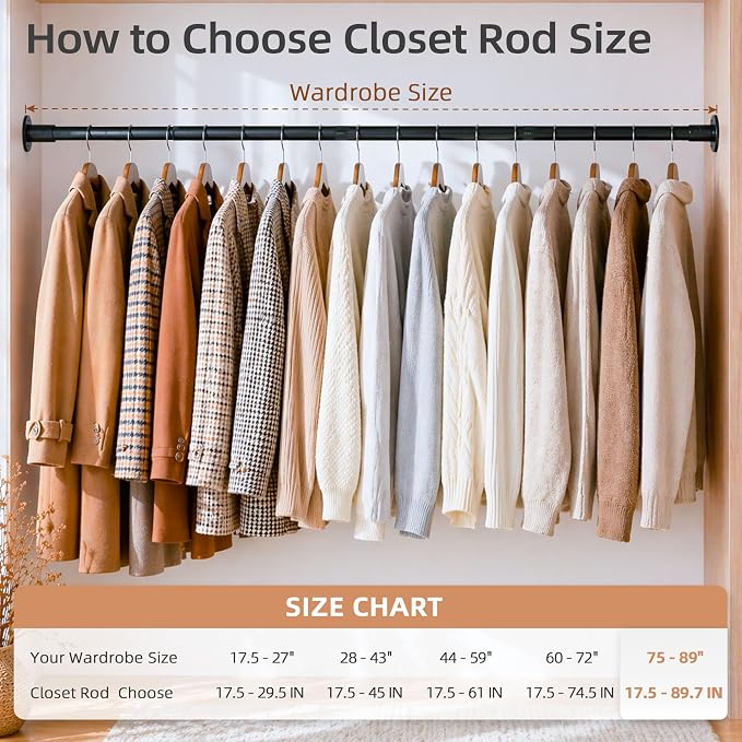 STORAGE MANIAC Closet Rods for Hanging Clothes 17.5 to 89.7 Inches Heavy Duty - Image 6