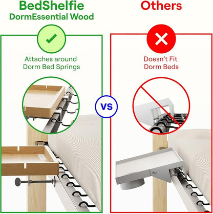 BedShelfie Wood Bedside Shelf for Bunk Bed & Top Bunk, College Dorm Room - Image 3