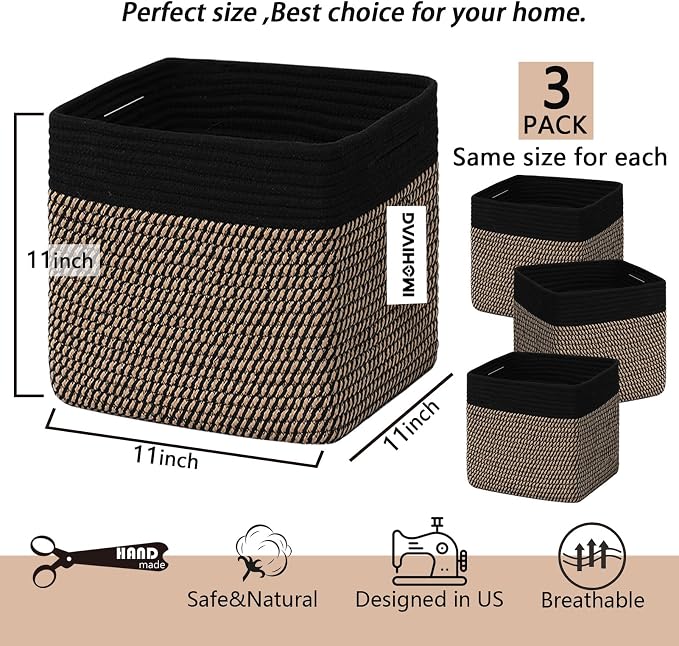 Cube Storage Bins 11 Inch Cotton Rope Woven Storage Basket - Image 3