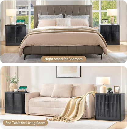 23.6" Nightstand Set of 2 with Charging Station, Side Table with 3 Storage - Image 7